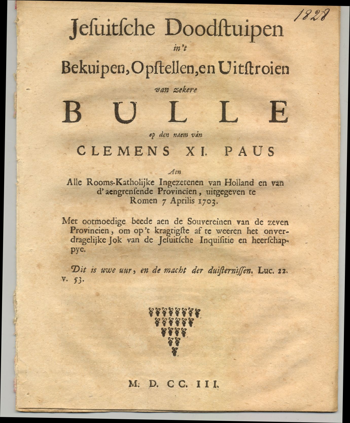 Pamflet tegen de Jezuieten, 1703.