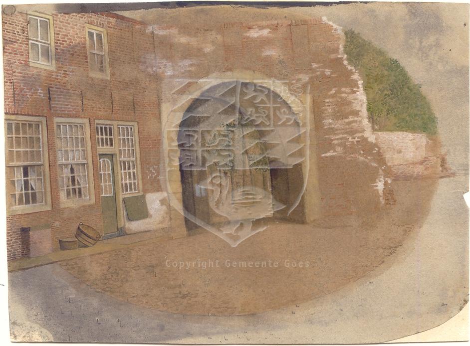 Foto van de binnenzijde van de Oostpoort, door B.D. Cohen, 1856. GAG.HTA.