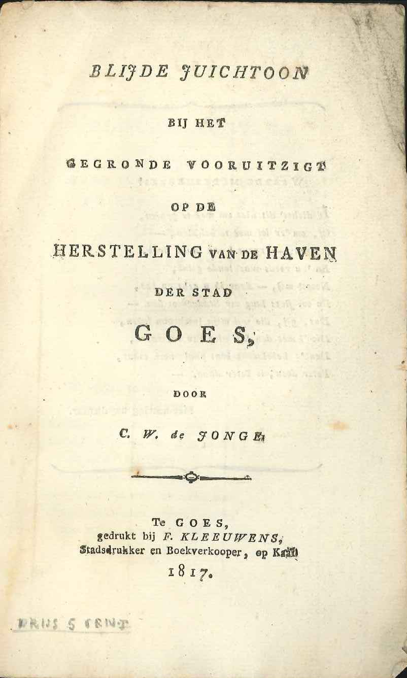 Gedicht 'Blijde Juichtoon' over het gereedkomen van de haven, 1817.