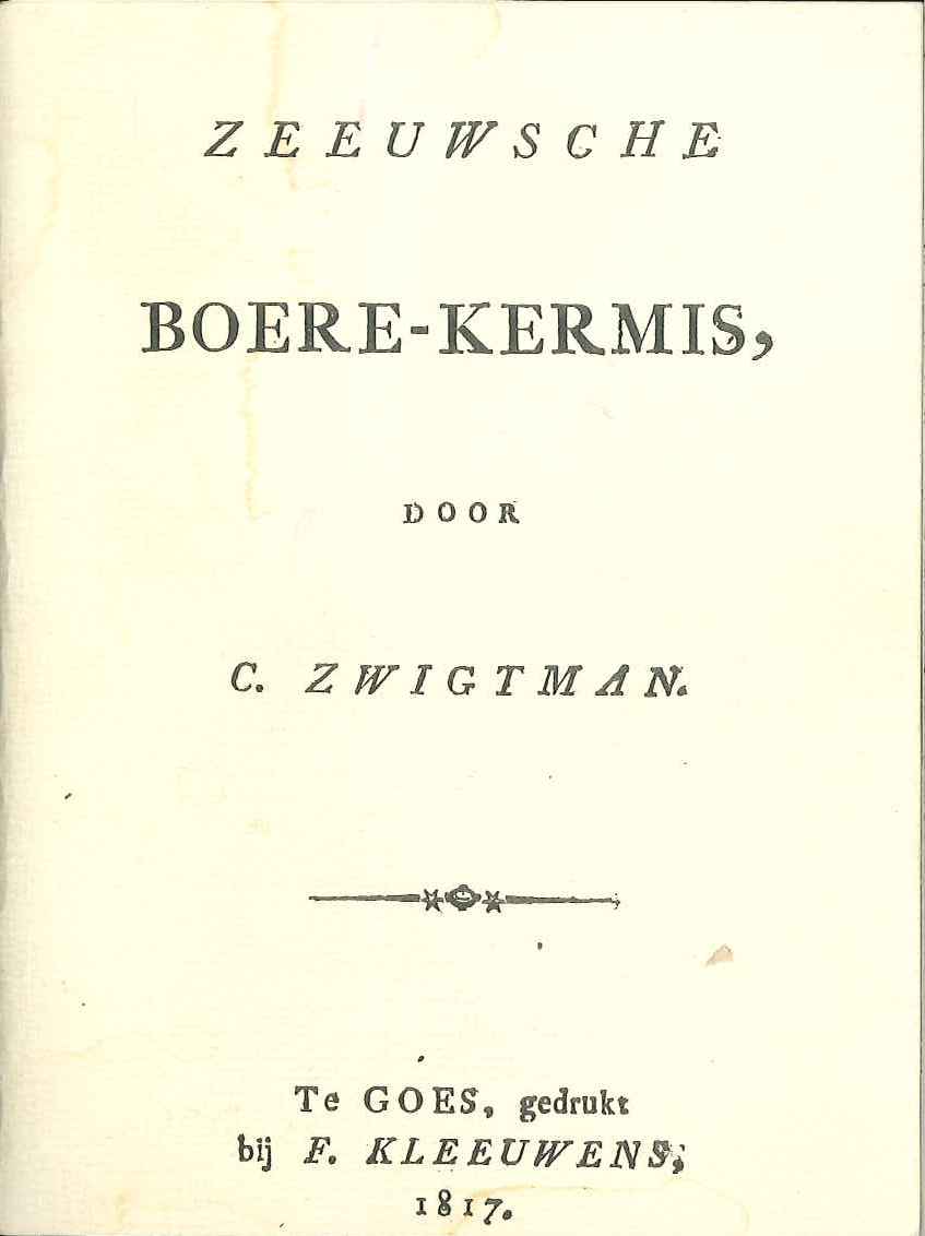 Gedicht 'Zeeuwsche boere-kermis', door C. Zwigtman, 1817.
