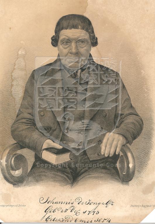 Koperslager en ouderling van de Budding-gemeente Johannes de Jonge, 1773-1854, litho H. Dilcher, druk Seijffardt. GAG.HTA.