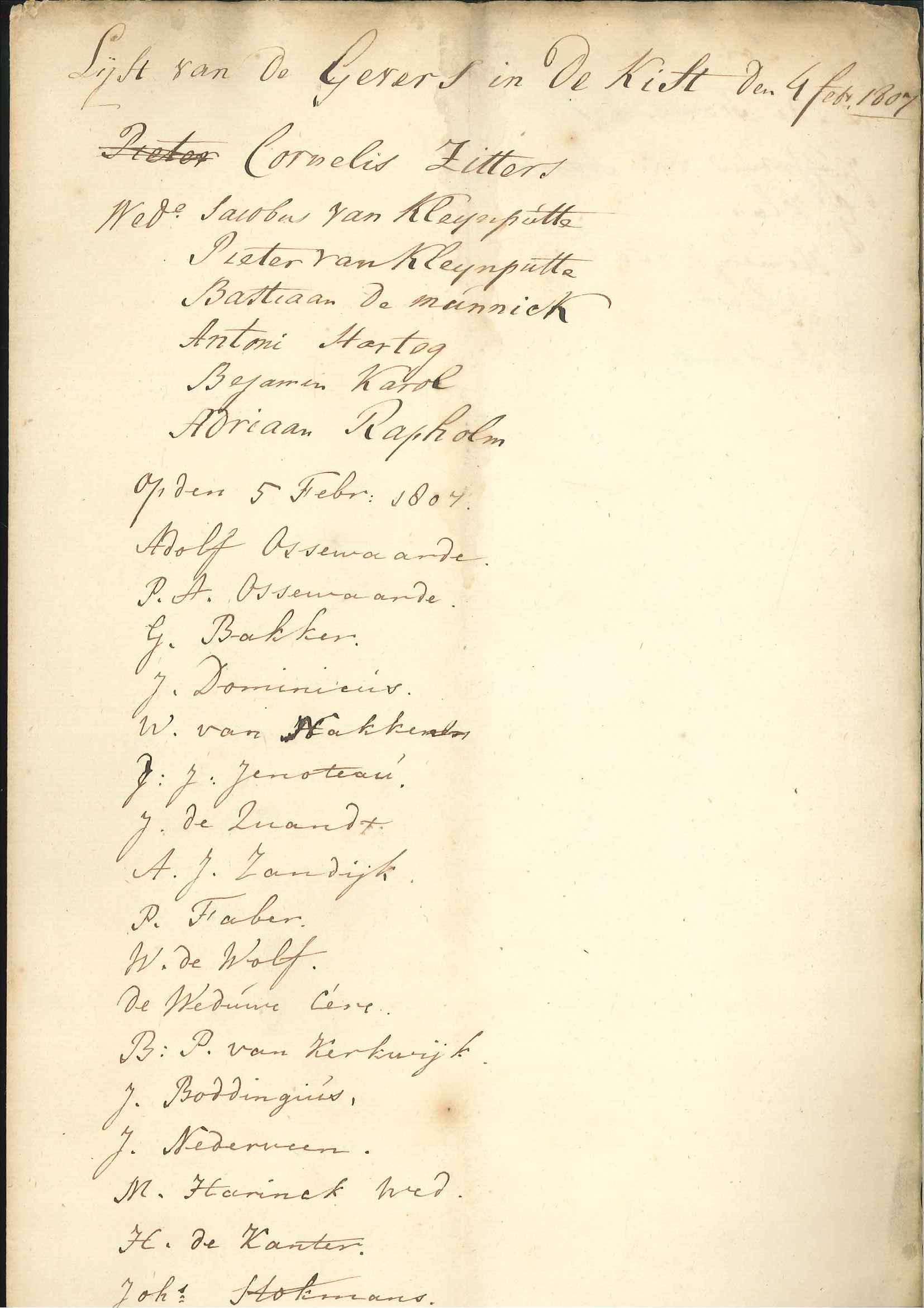 Lijst van donateurs voor de ramp te Leiden met het kruitschip, 1807.