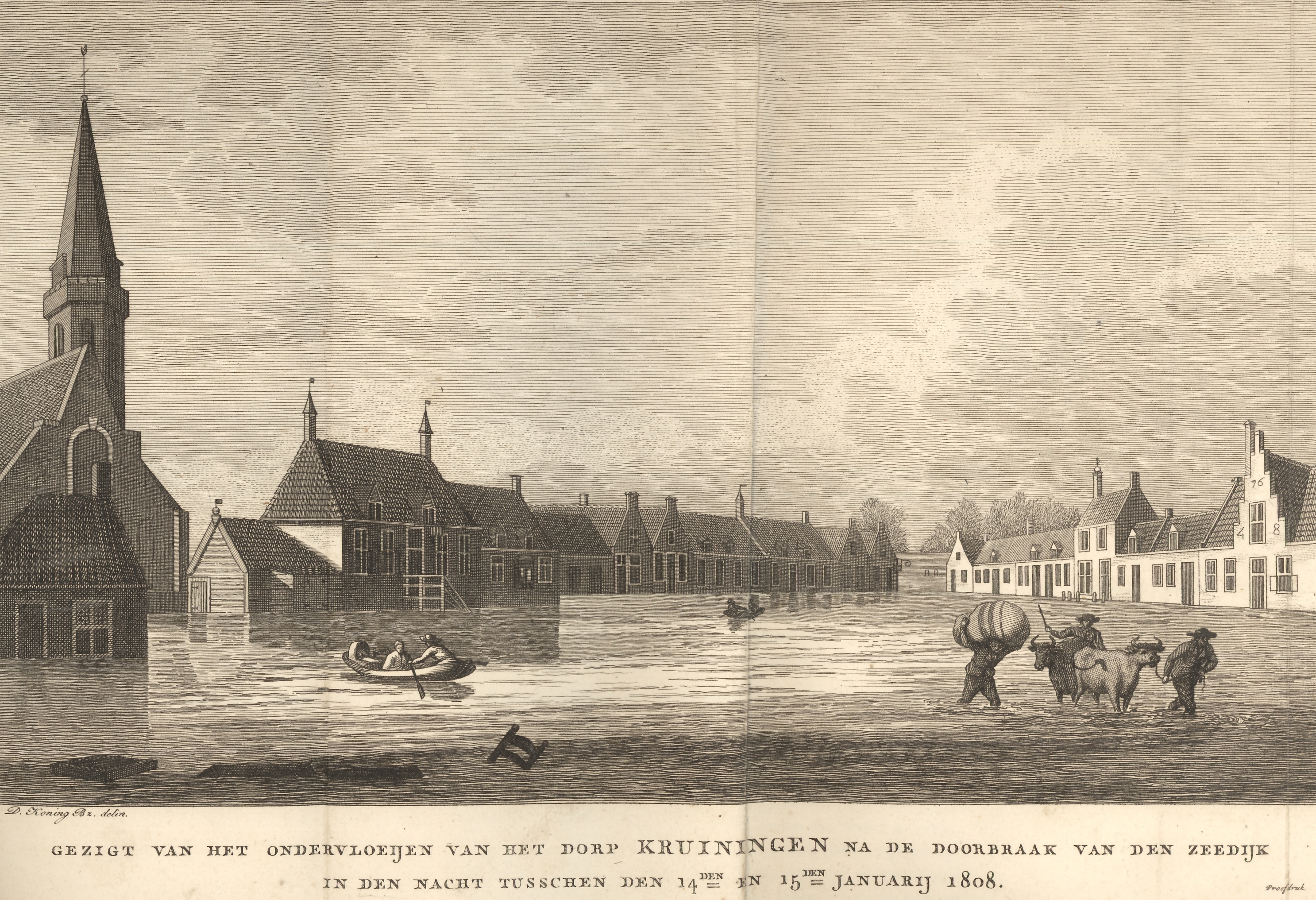 Overstroming in Kruiningen, 1808. Uit S. van Hoek.