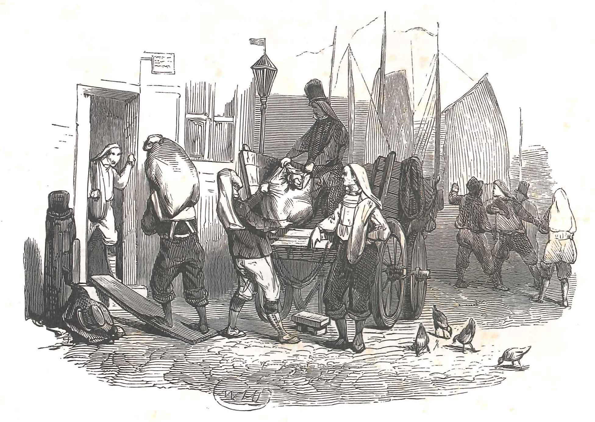 Rotterdamse zakkedragers aan het werk. 'Karakterschetsen', 1841. HMDB.