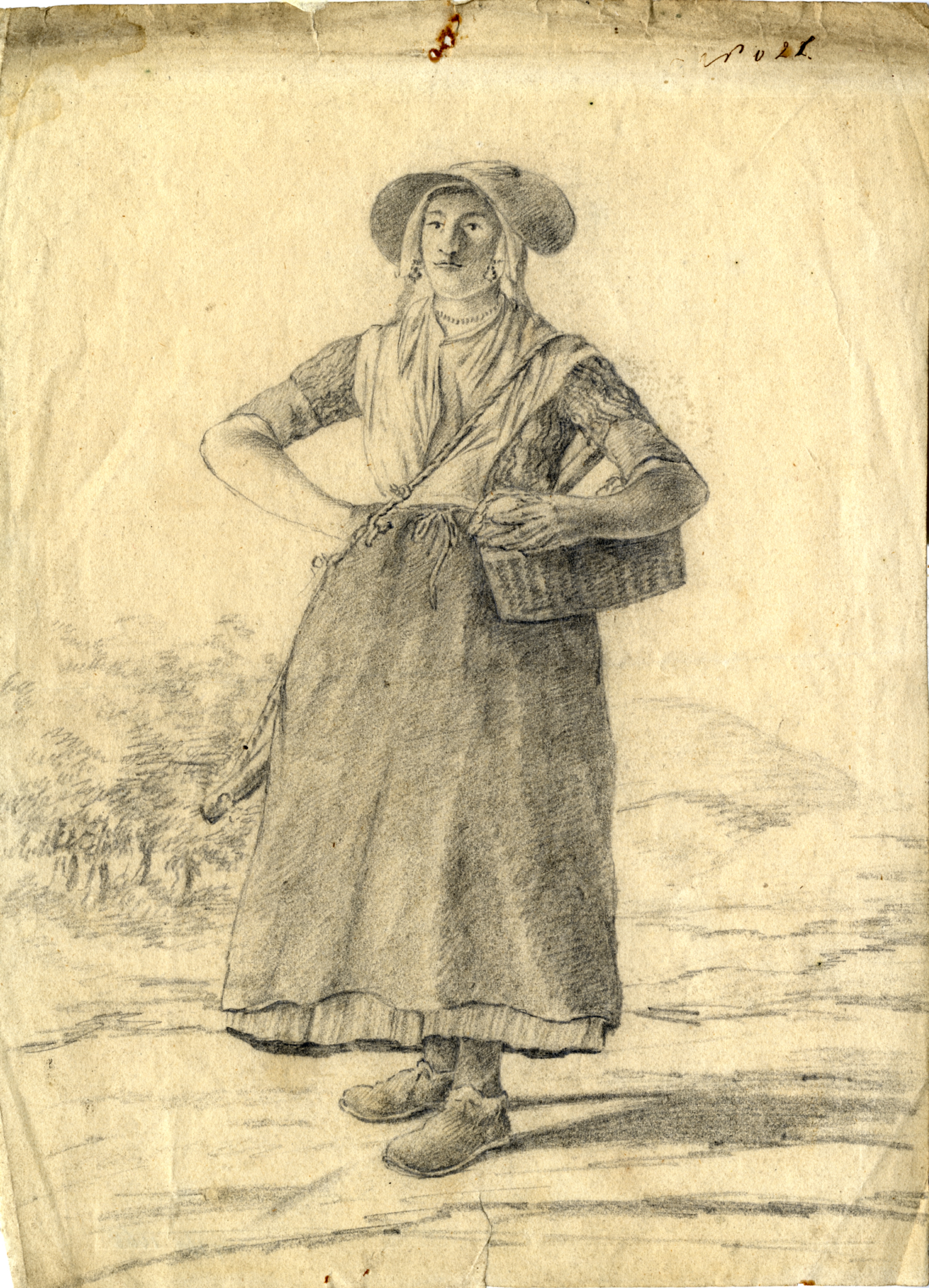 Vrouw in Zuid-Bevelandse dracht, ca. 1800. 