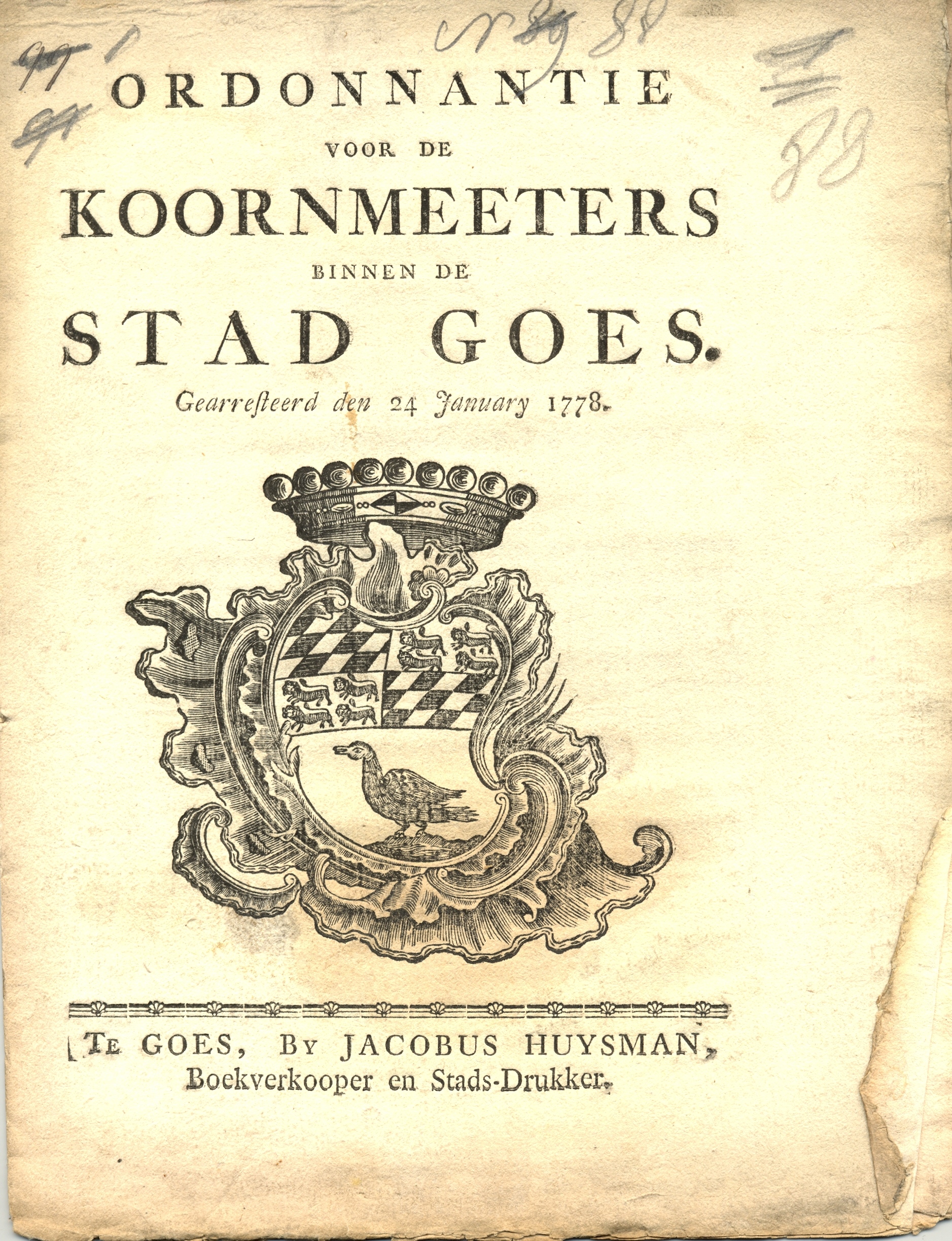 Ordonnantie voor de koornmeters, 1778.