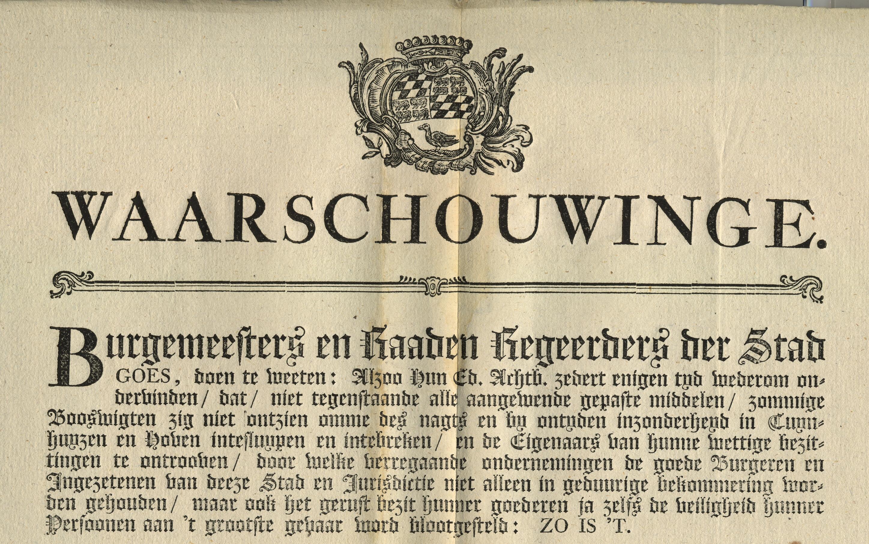 Publicatie tegen de vele inbraken, 1791.