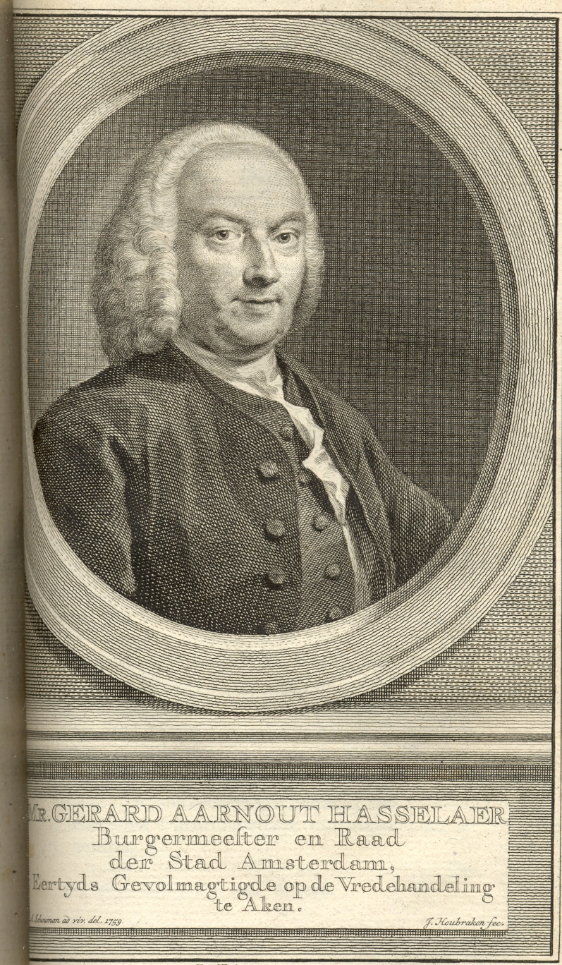 mr. Gerard Aarnout Hasselaer, onderhandelaar bij de vrede van Aken, 1749.